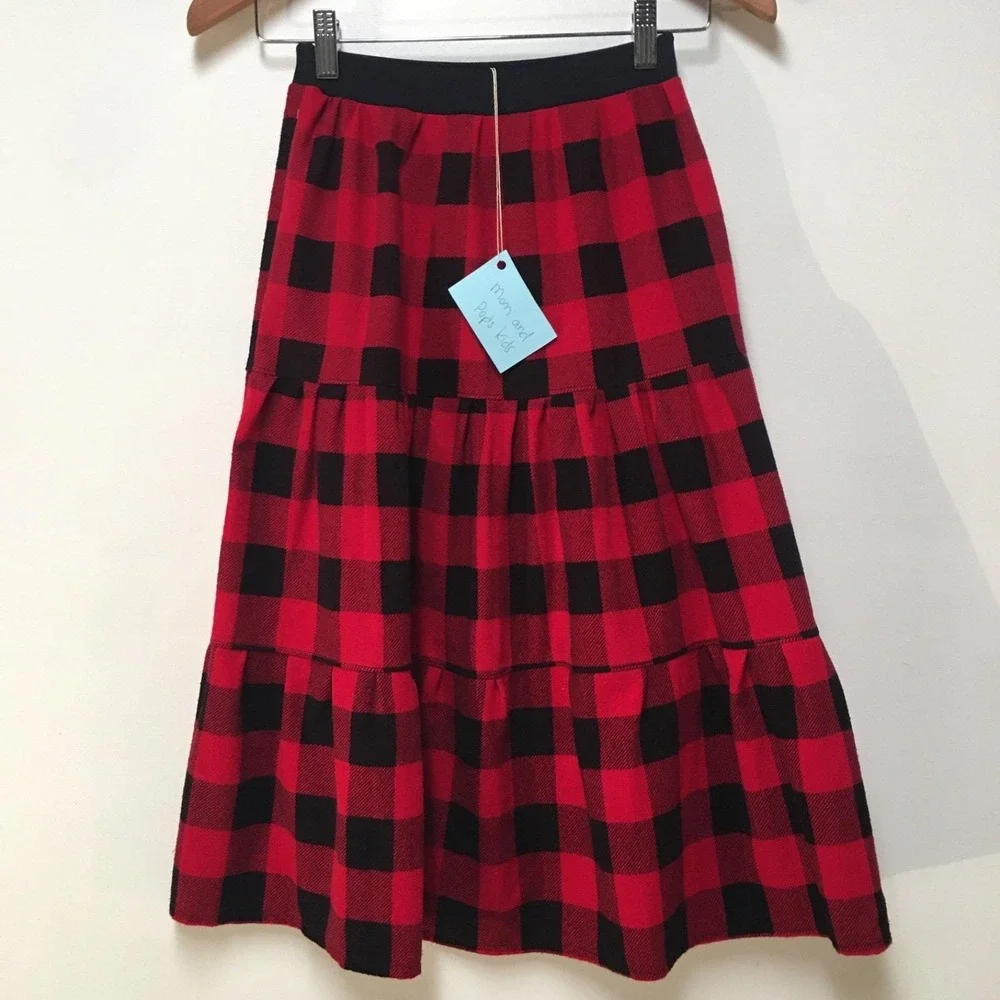 Skirt Flannel Girls M 8 100% Cotton Checks Maxi Ruffle Tier Mom and Pop's Kids